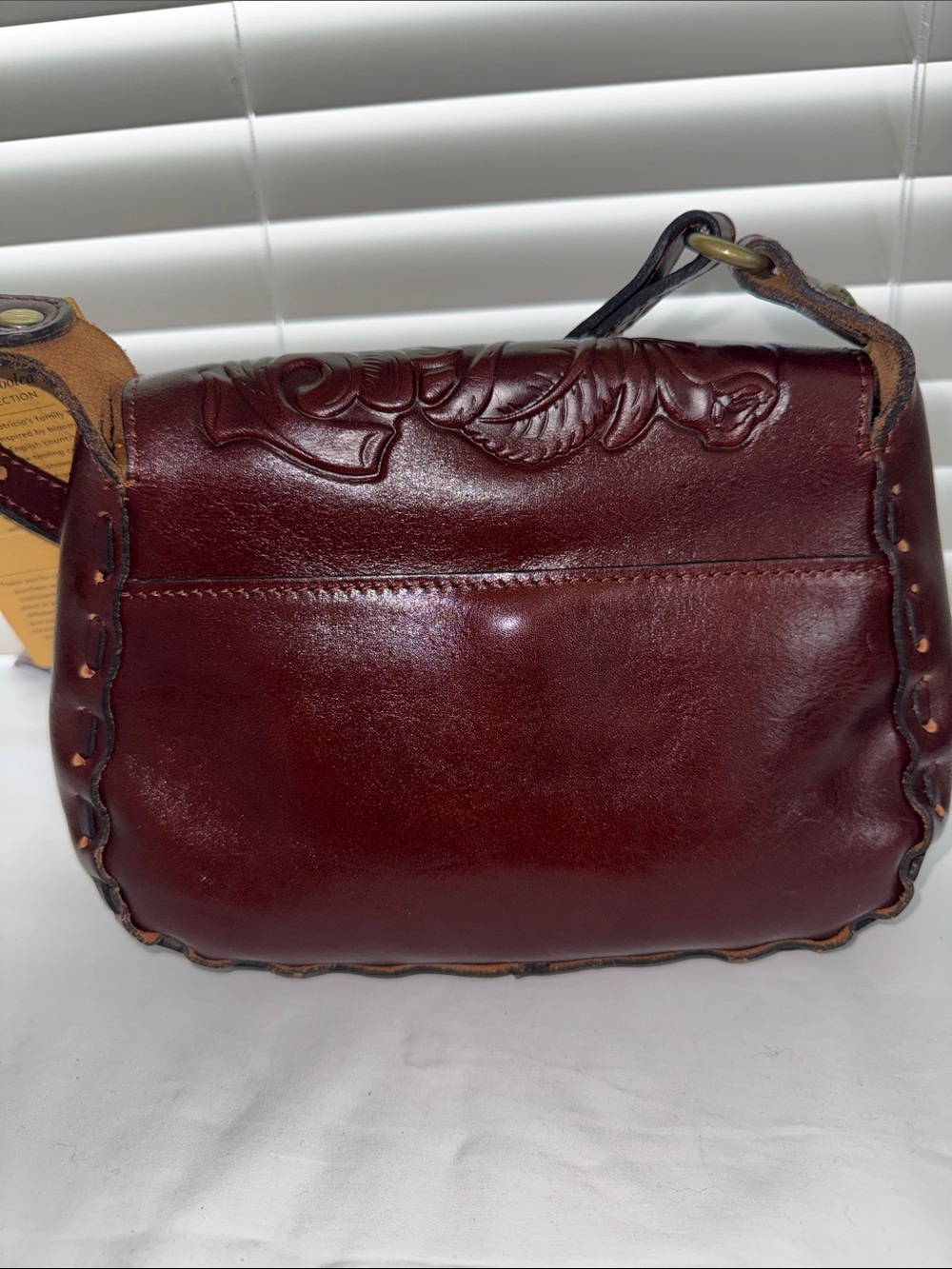 NWT Patricia Nash Lucia Tooled Brown Wine Leather Crossbody Bag - Picture 3 of 13